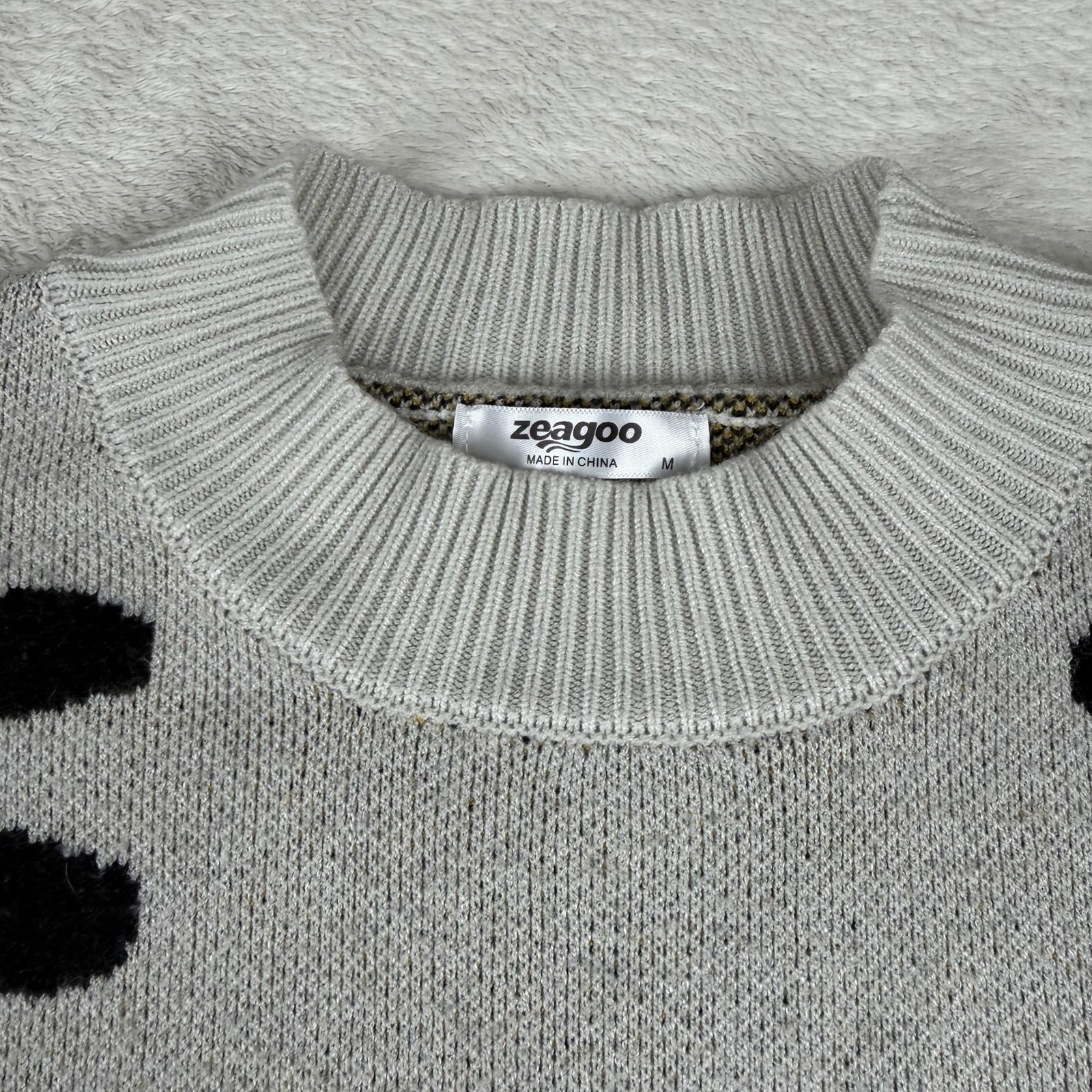 Zeagoo Daisy Floral Knit Sweater Womens M Cream Crewneck Cozy Cottagecore Y2k — image 8 of 8